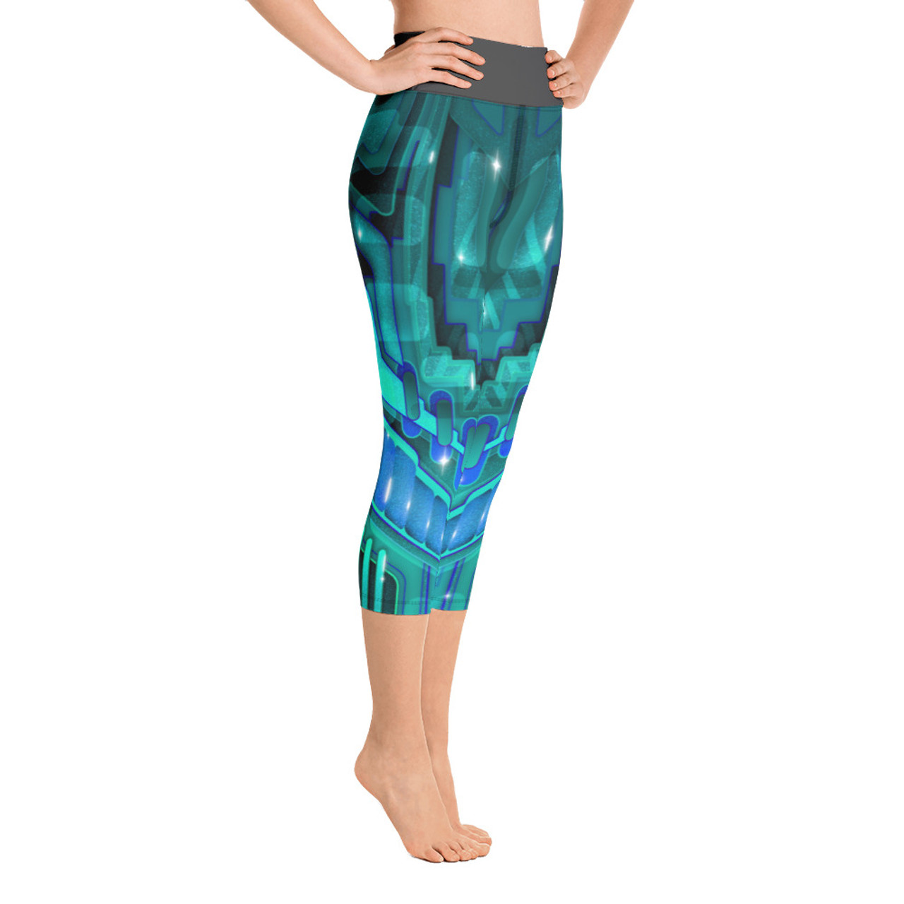 Yogalicious Lux Women's Workout Capri Pants Leggings Size S Teal Green