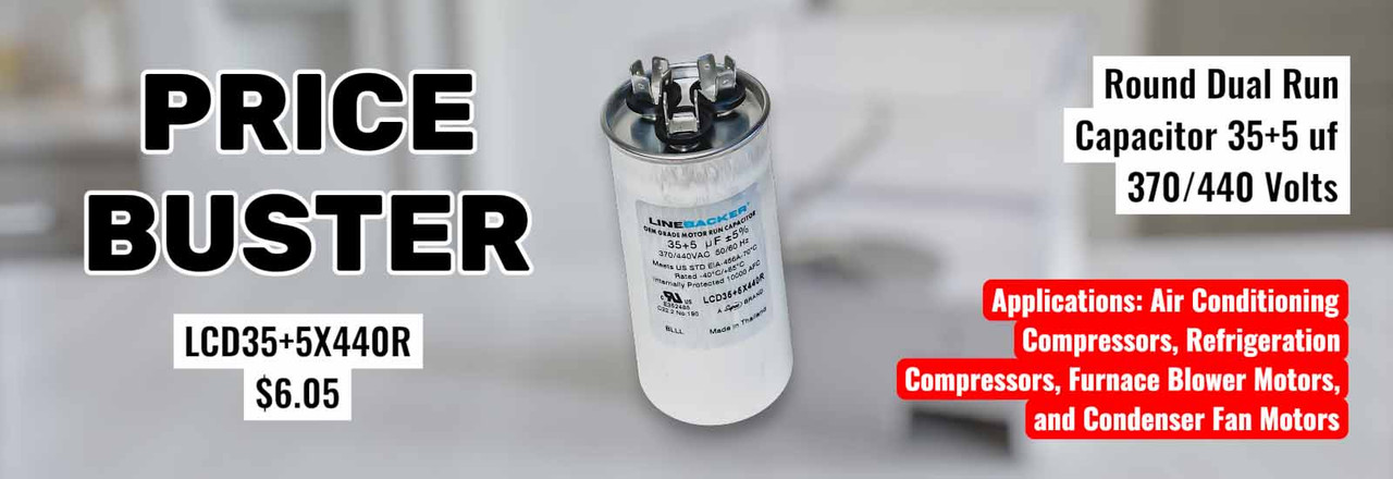 Dual Run Capacitor, Round, 35+5 UF 370/440 Volts