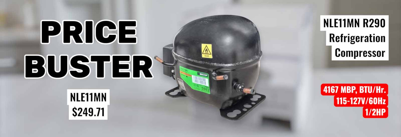 Secop Refrigeration Compressor 4167 MBP, BTU/Hr, 115-127V/60Hz, 1/2HP NLE11MN