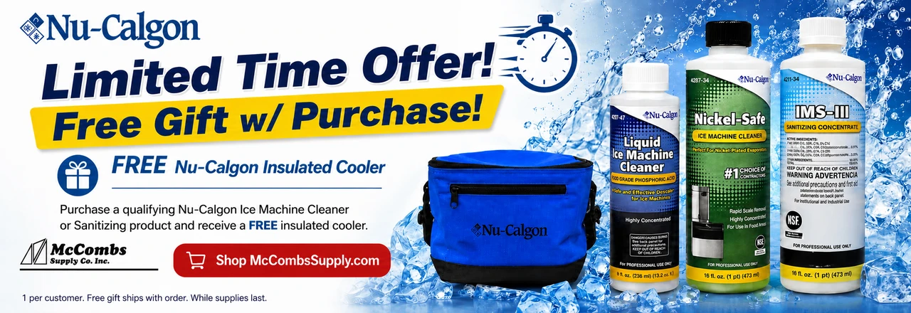 Free Insulated Cooler when you purchase select Nu-Calgon Ice Machine Cleaners and Sanitizing Products. Limited time offer!