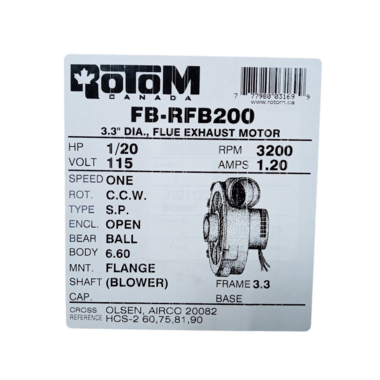 Rotom Draft Inducer Furnace Motor | McCombs Supply Co | RFB200
