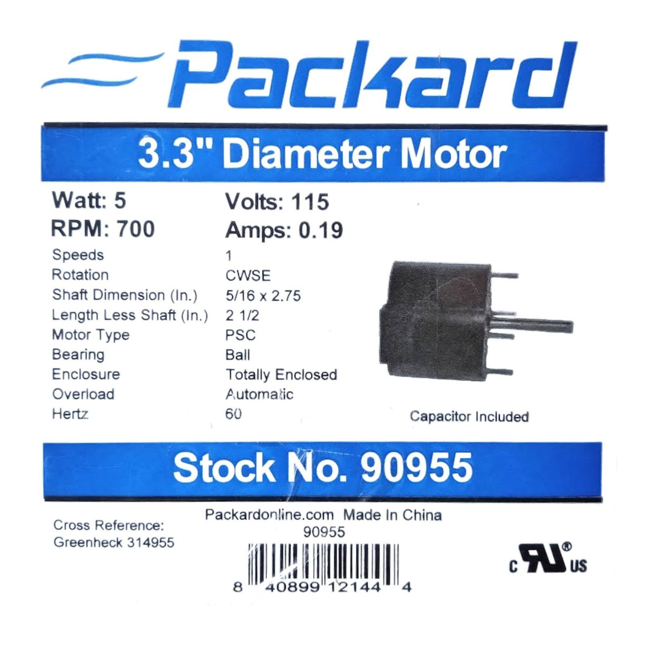 Packard Motor for Greenheck 314955 | McCombs Supply Co | 90955
