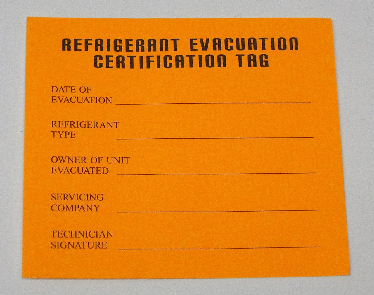 Refrigeration Evacuation Recover Tag 24 Pack Supply Co