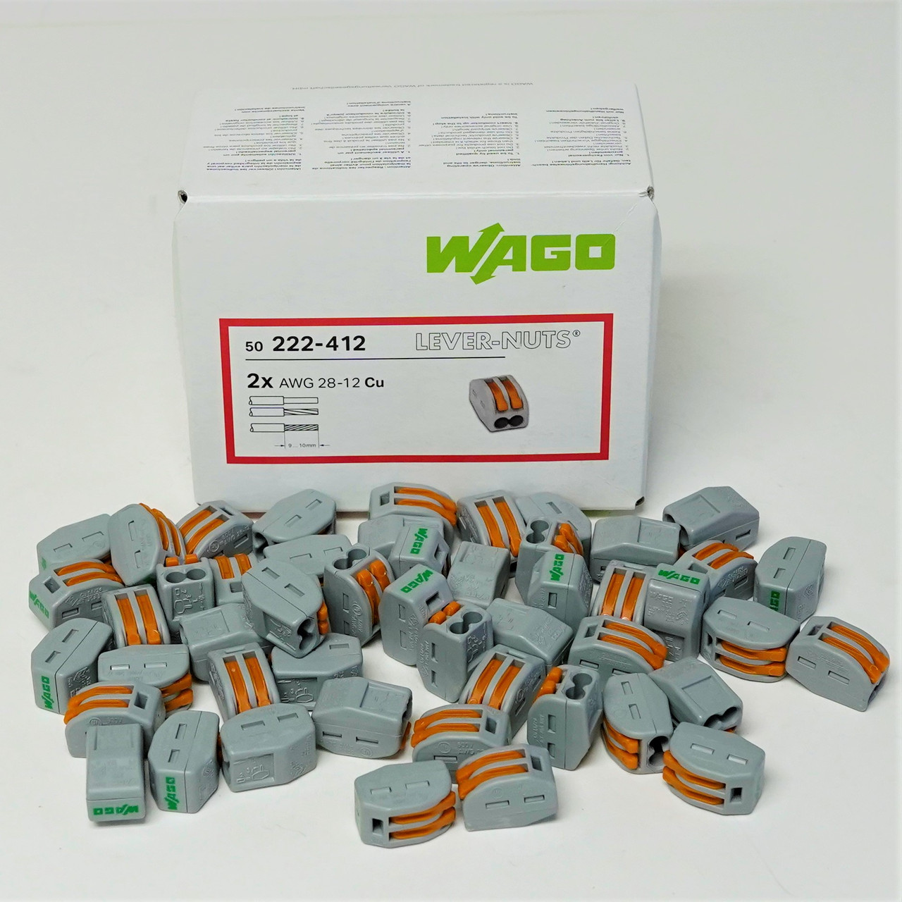 50pk Wago Lever Nuts 2-Conductor Series 221-412 Splicing Connector– Light  in Depot