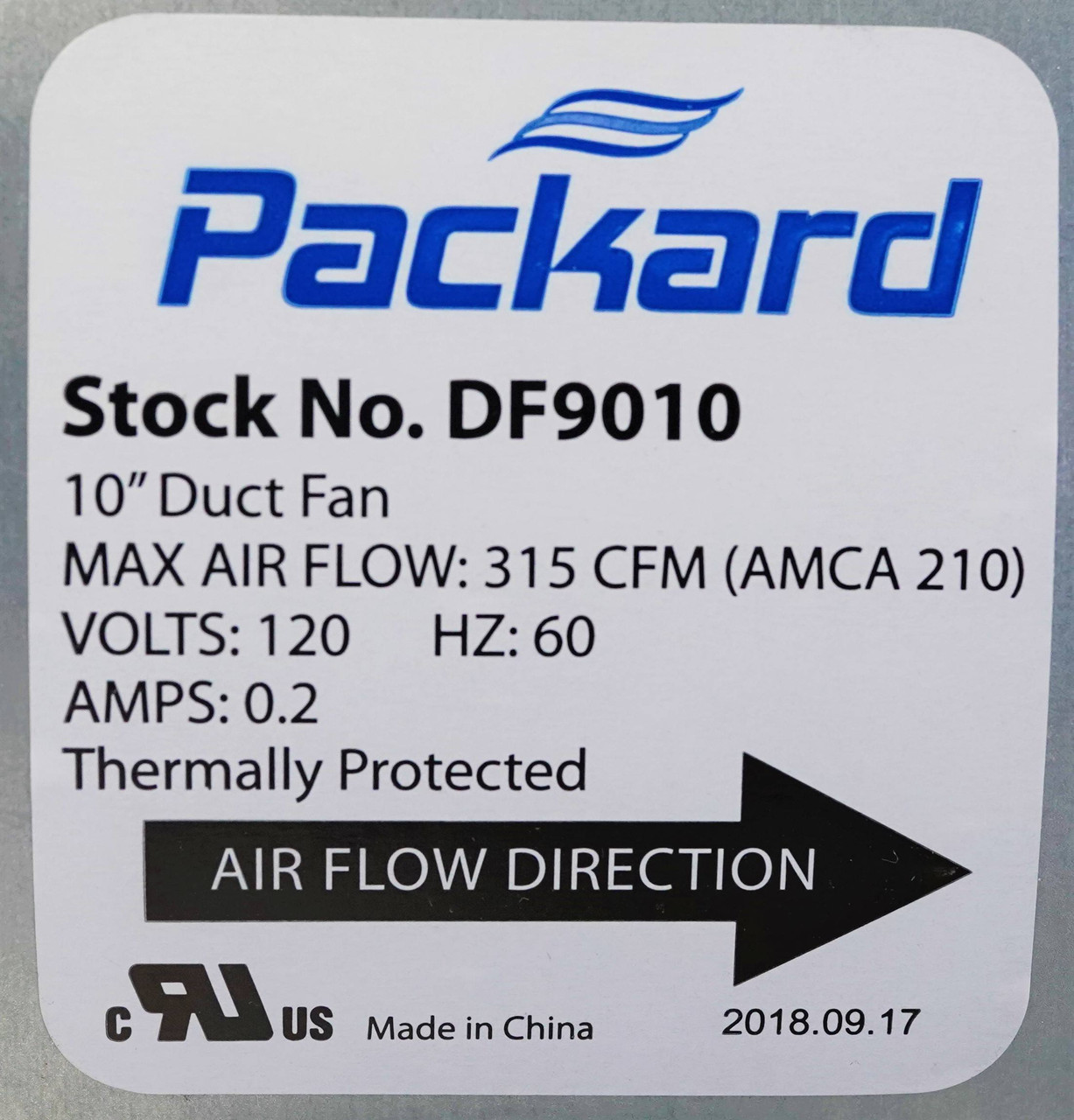 Packard In Line Duct Booster Fan 10" Supply Co DF9010