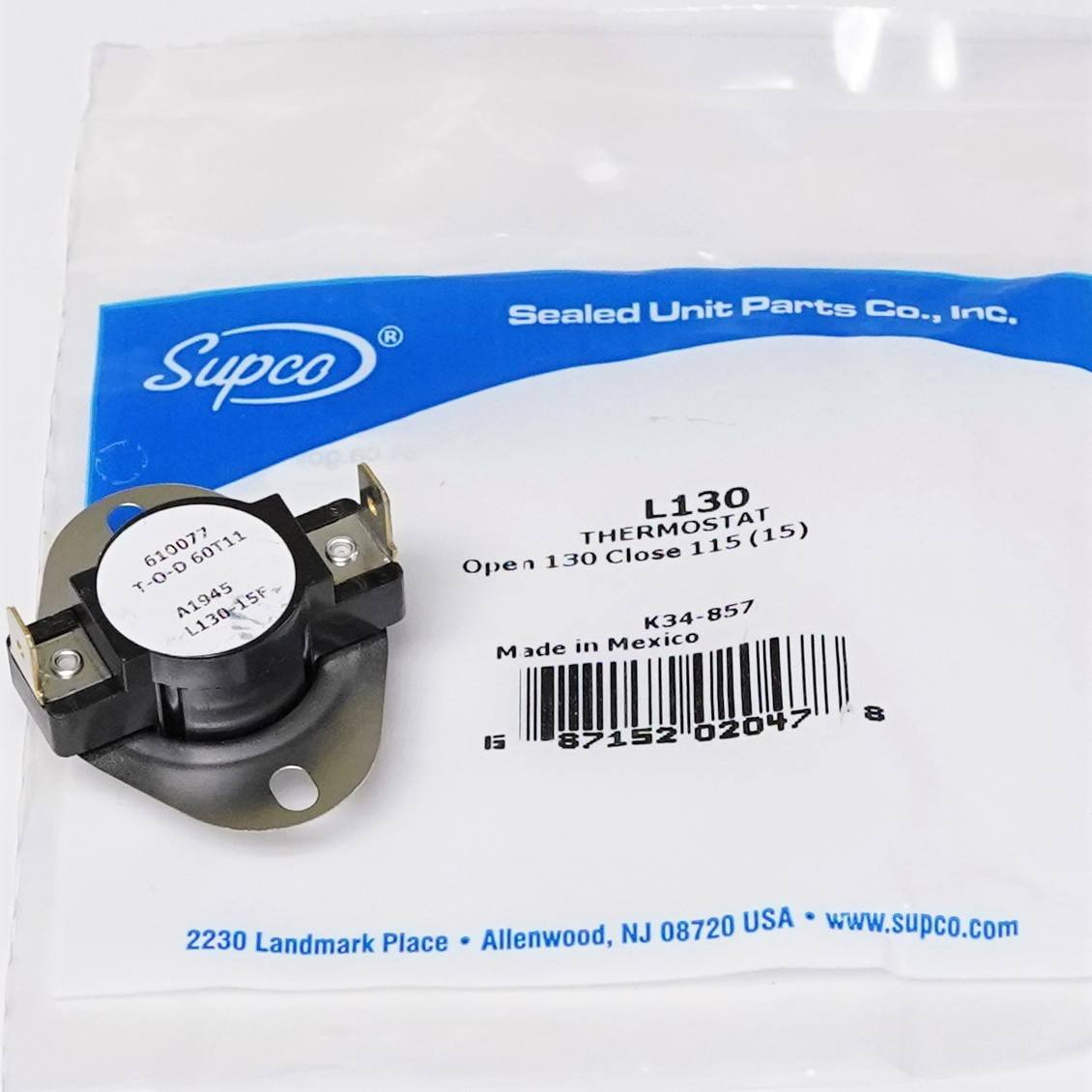 Supco Limit Thermostat | McCombs Supply Co | L130-15