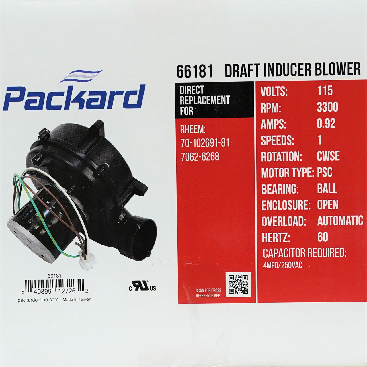 Packard Draft Inducer Furnace Motor | McCombs Supply Co | 66181