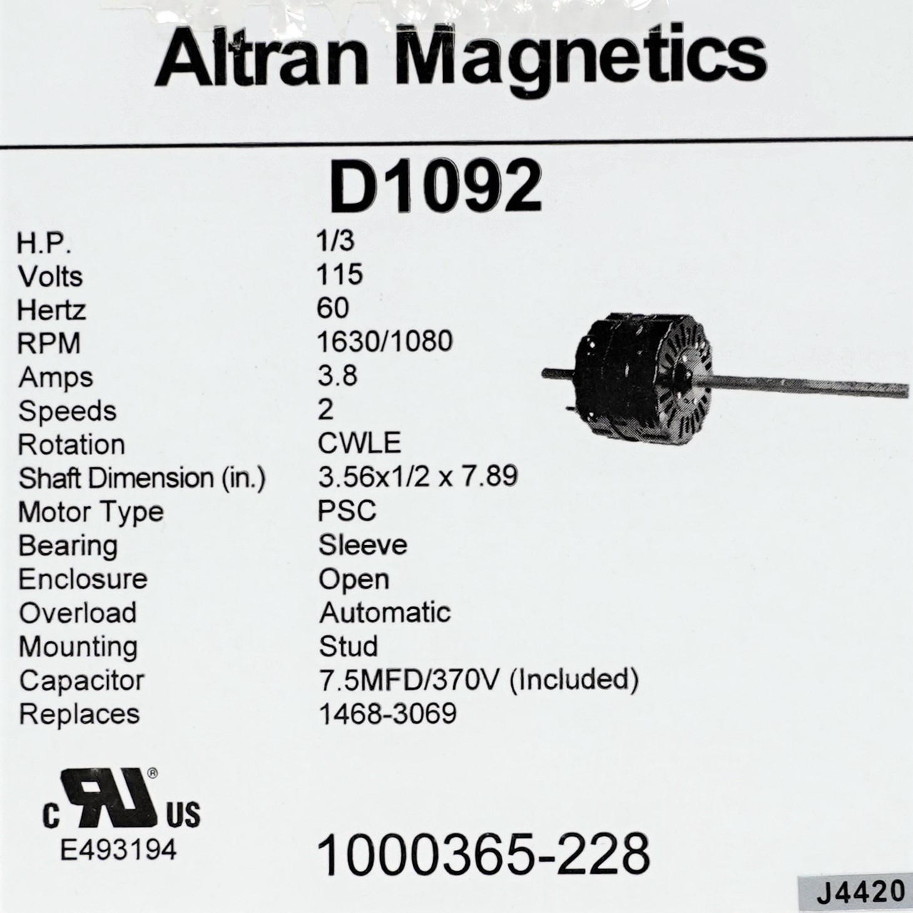 Motor for Coleman RV Furnace | McCombs Supply Co | 1468-3069