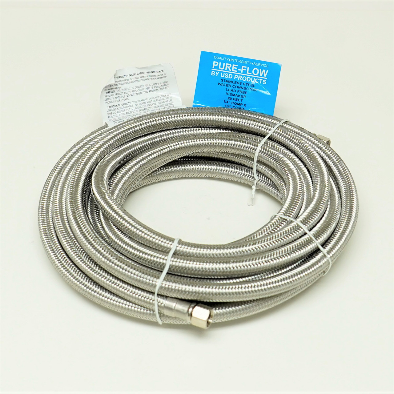 Ice Maker 25 ft Braided Stainless Steel Water Connector 1/4 x 1/4 Compression