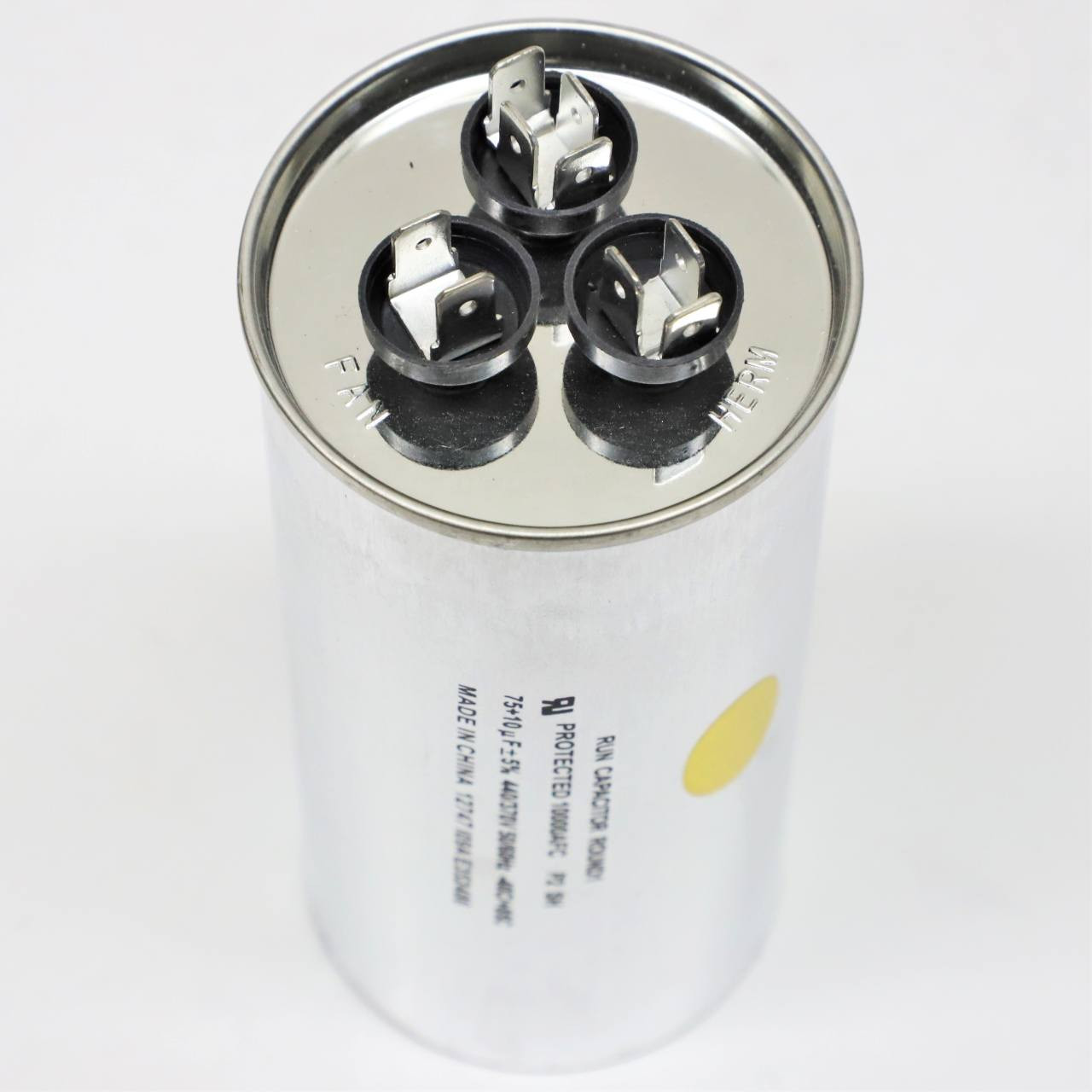 mu Motor Dual Run Capacitor Round 75 + 7.5 uf MFD 370 Volt VAC