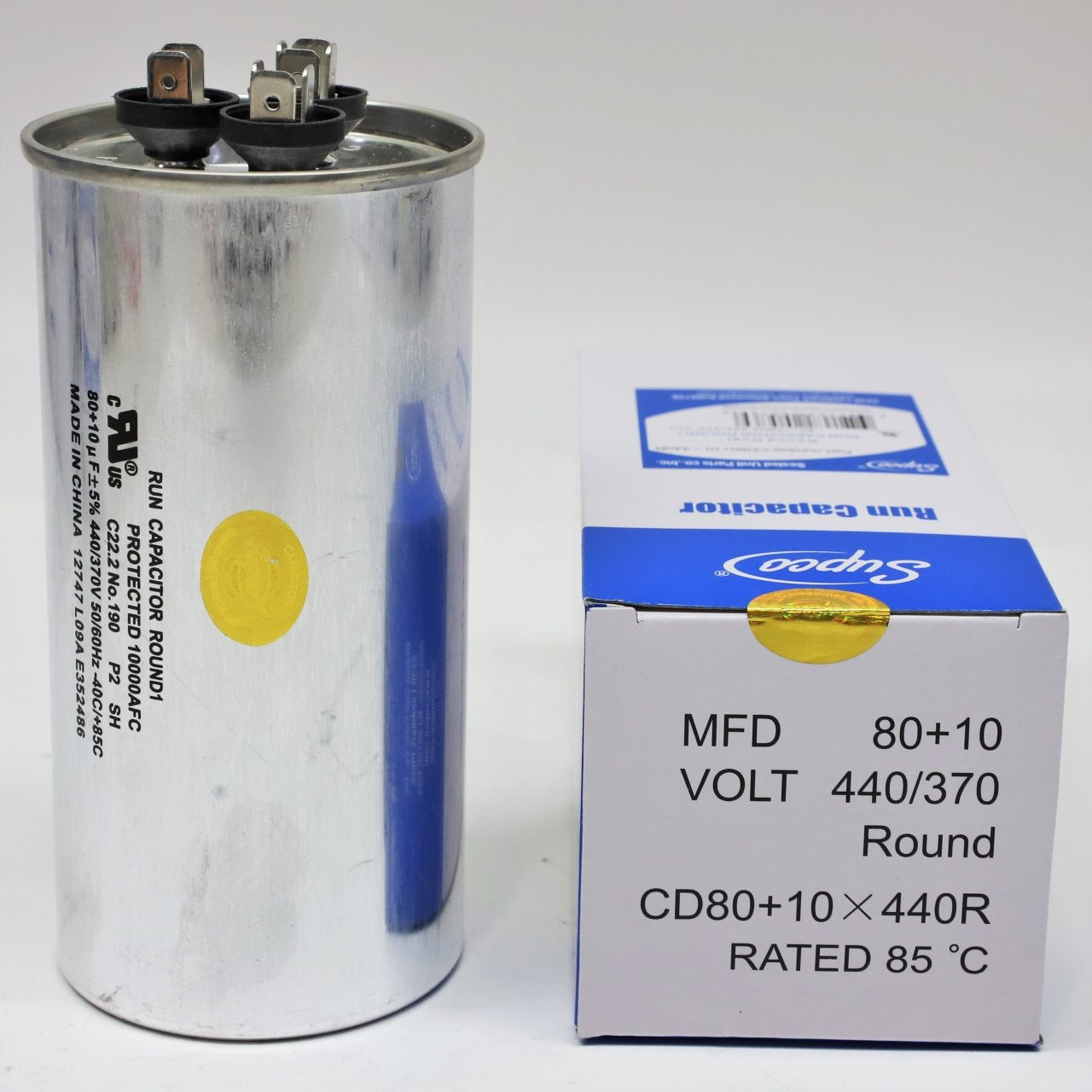 Round Run Capacitor 80+10 MFD 440V | McCombs Supply | CD80+