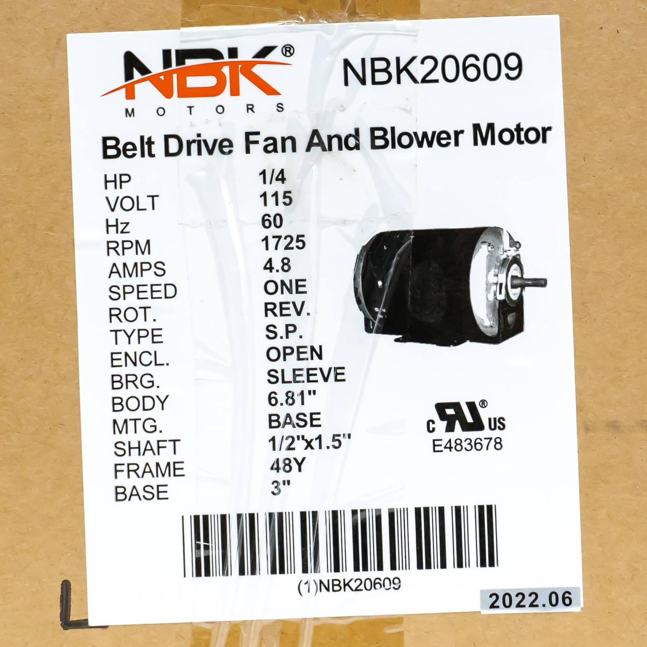 NBK Motors Belt Drive 1/4HP 1725RPM 115V | McCombs Supply Co | 20609