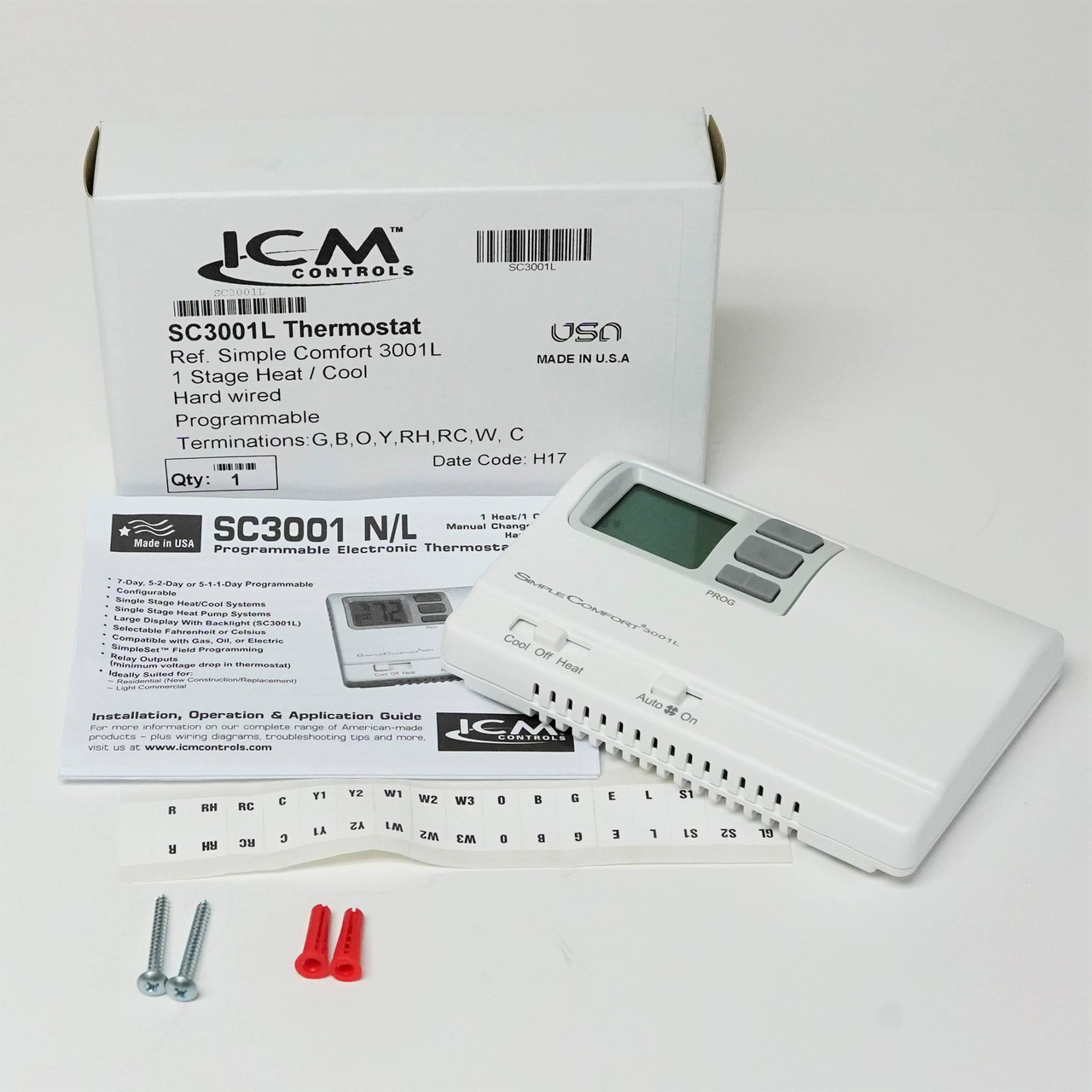 Sc3001l Icm Comfort Wall Thermostat 1 Stage Heat 2 Cool 24 Volt Programmable