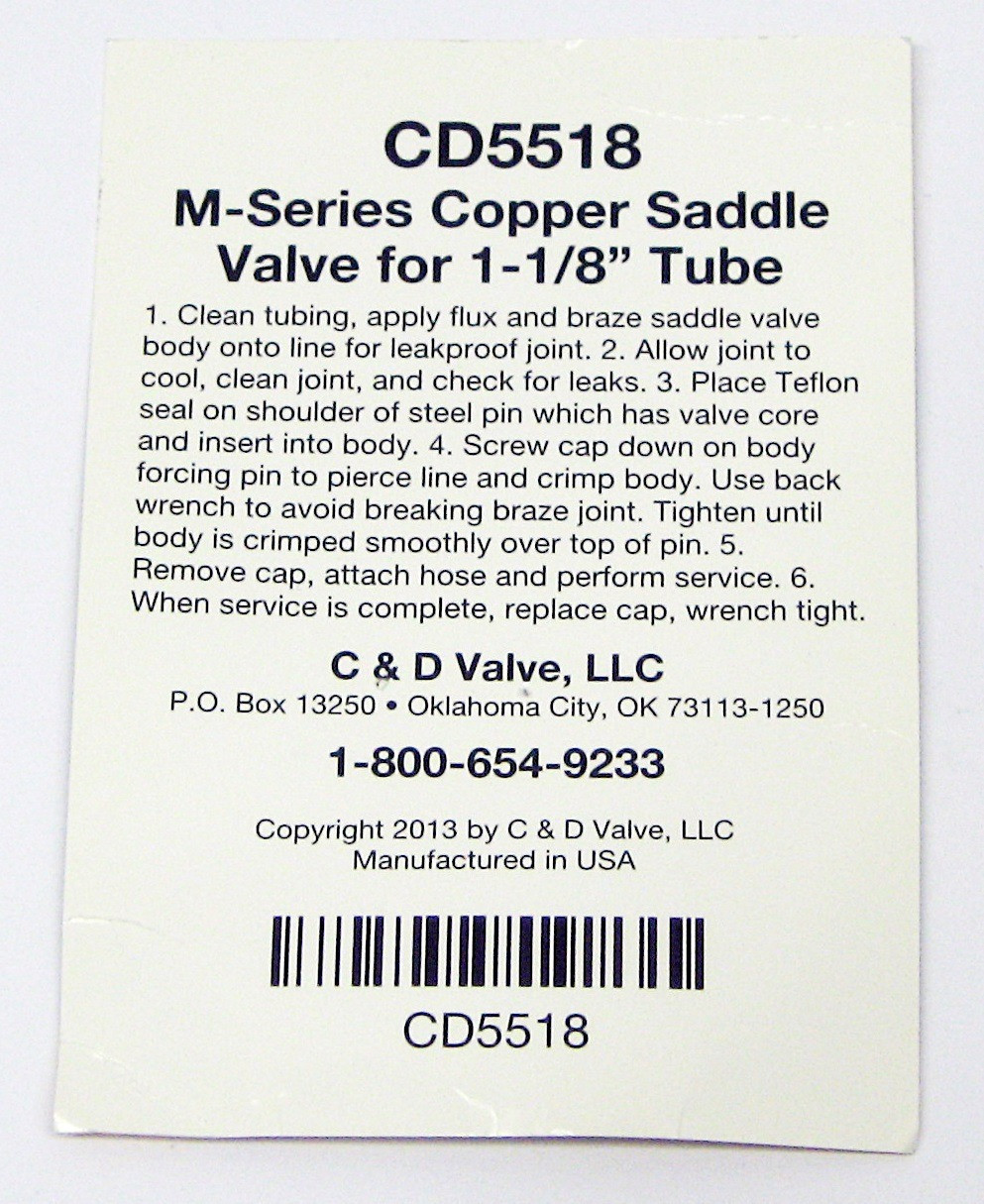 CD5538/6 - C&D Valve CD5538/6 - Braze On Self Piercing Copper Saddle