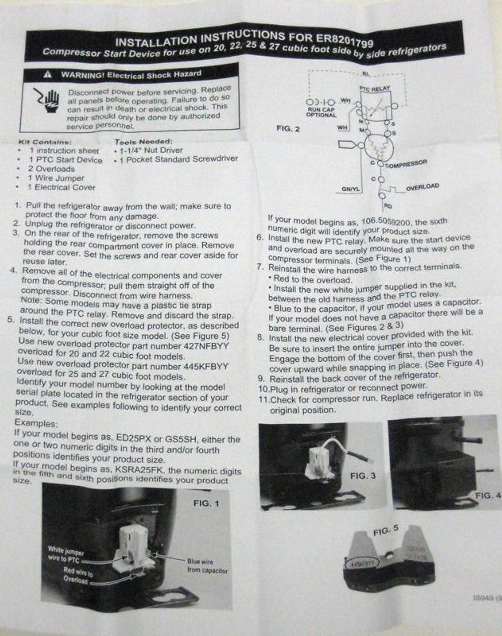 Refrigerator Relay Overload for Whirlpool Supply 8201799
