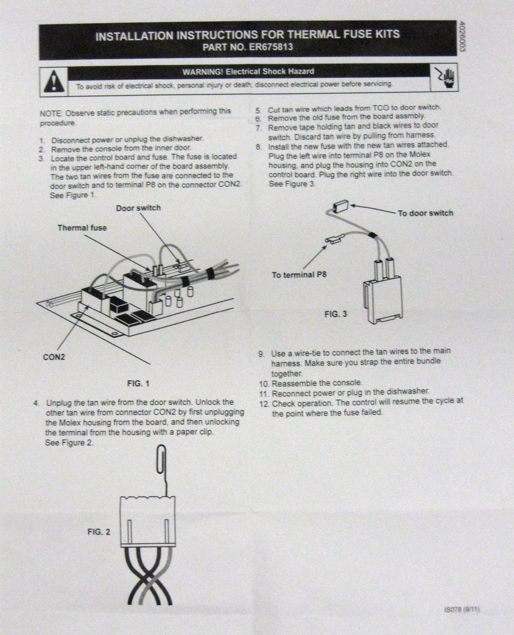 Dishwasher Thermal Fuse Replacement - Fits Whirlpool, Kenmore, KitchenAid Models (98°C)