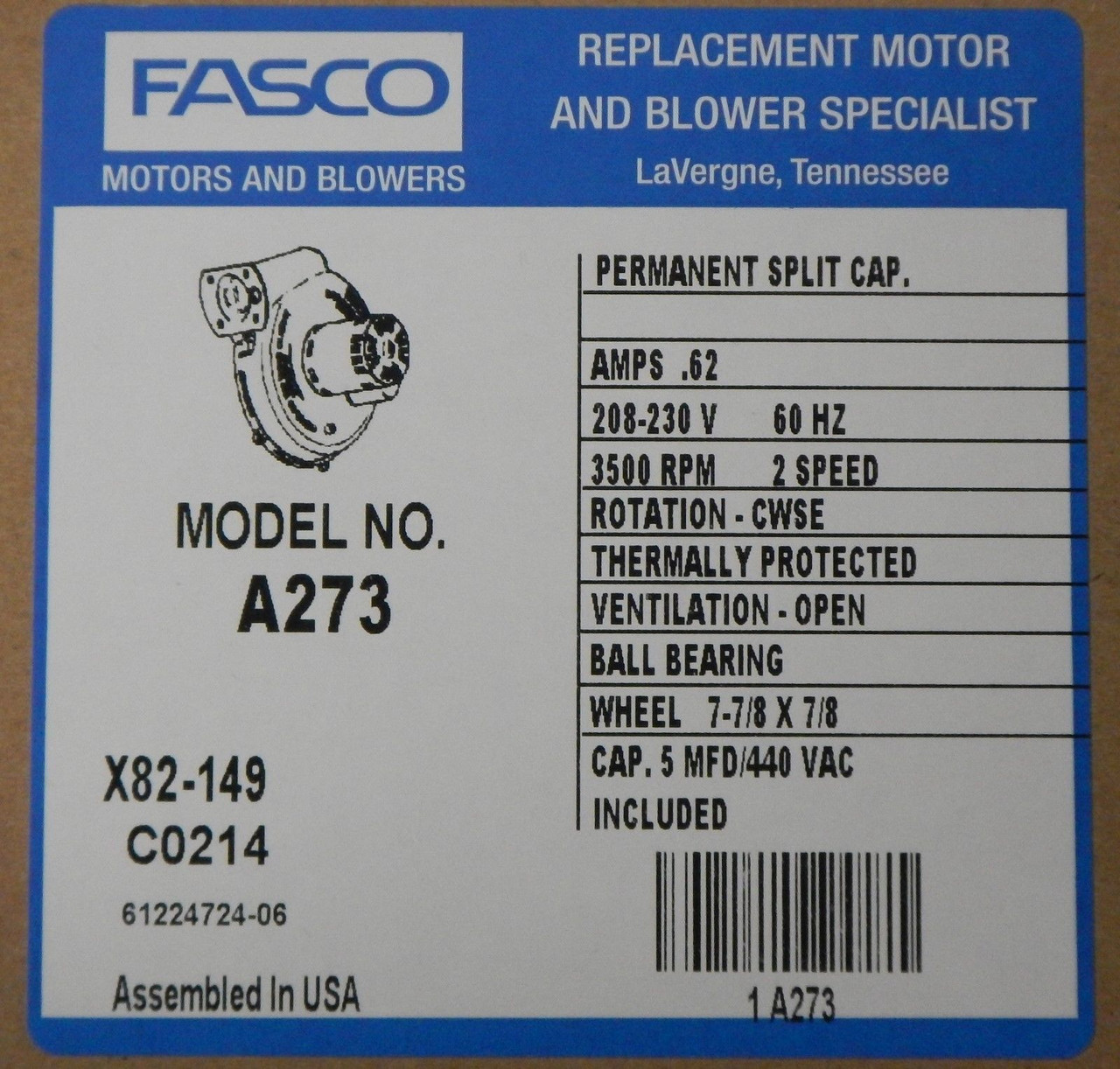 mco.ページ Fasco Furnace Draft Inducer Fan Motor | McCombs Supply Co | A273