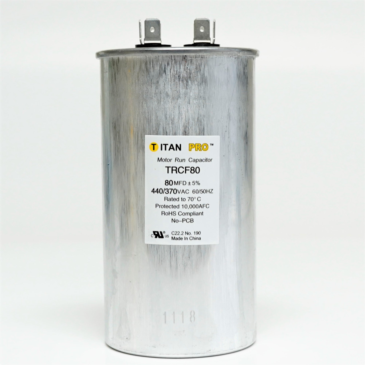 TitanPro TRCF80 HVAC Round Dual Run Capacitor - 80 MFD/UF, 440/370 Volts, For AC Units & Heat Pumps