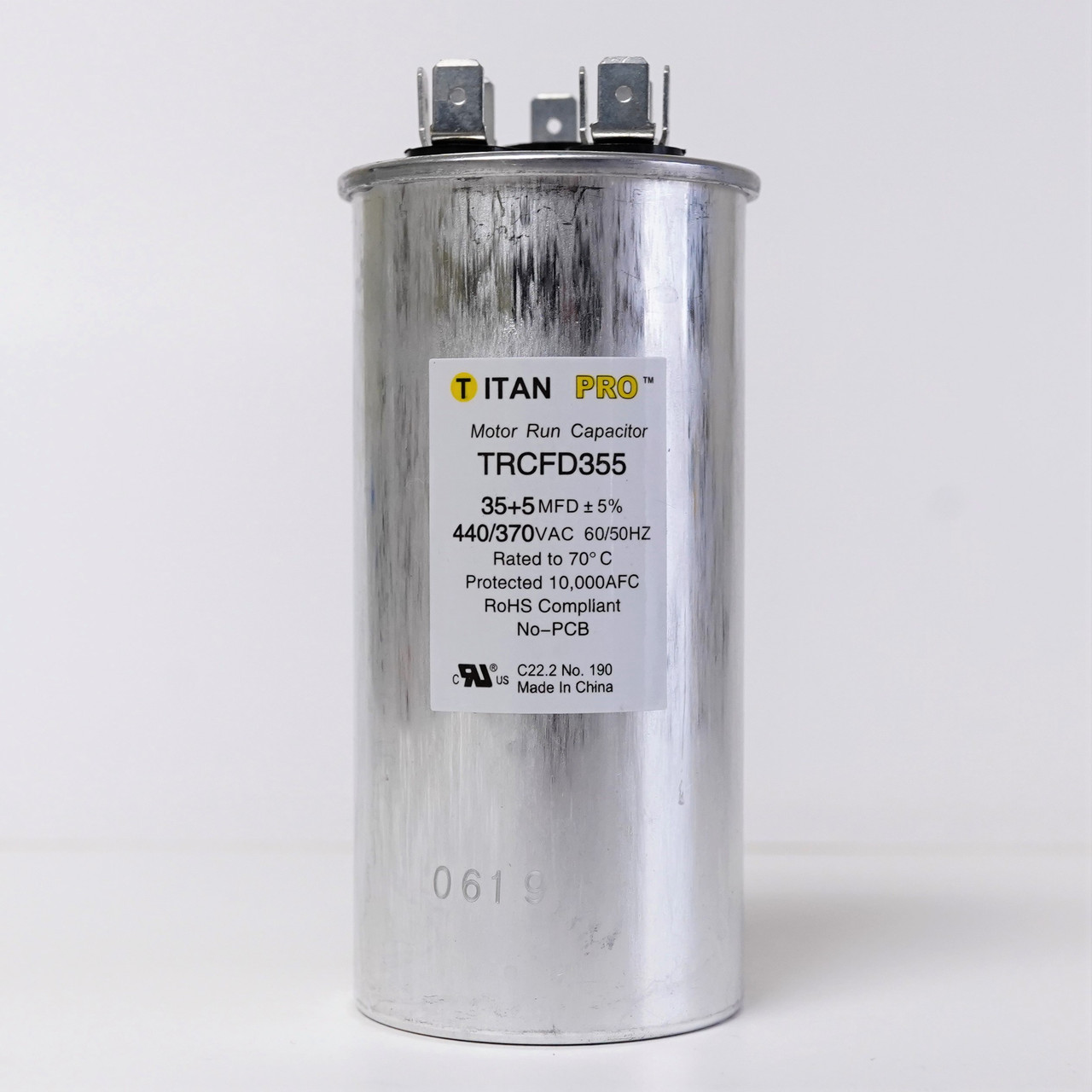 TitanPro TRCFD355 35/5 MFD 440/370 Volt Round Dual Run Capacitor