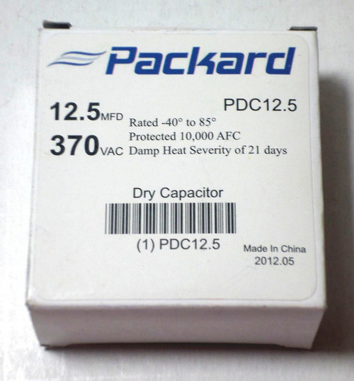 Packard PDC12.5 HVAC Dry Motor Run Capacitor 12.5 MFD/UF 370 Volts