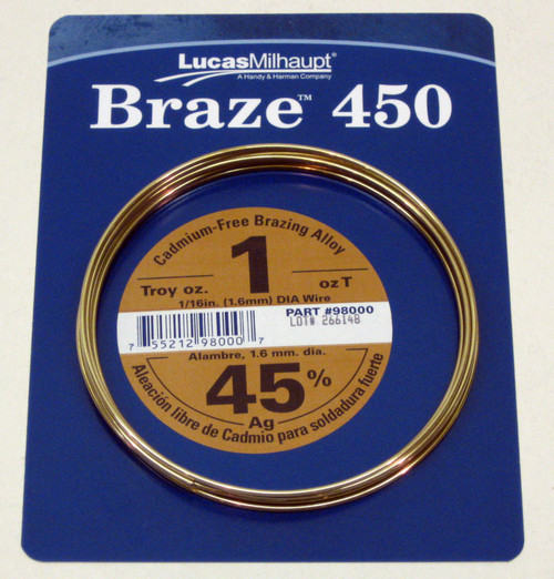 98000 Lucas Milhaupt Silvaloy Braze 450 45 % Silver Solder 1 Ounce Brazing Alloy