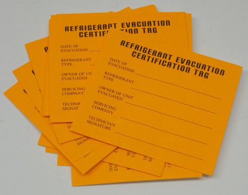 Refrigeration Evacuation Recover Cerification Tag Stickers 24 Pack