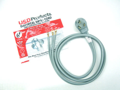 Clothes Dryer Power Cord 3 Prong Wire 30 Amp 6' Foot 10/3 Gauge Wire Heavy Duty