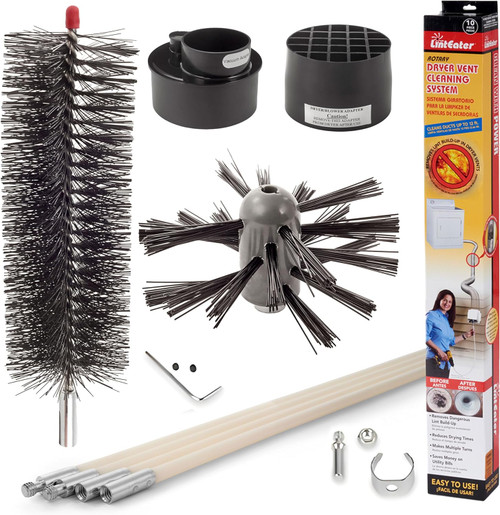 Dryer Vent Duct Cleaning Kit - Gardus RLE202 LintEater Rotary Dryer Vent Cleaner Kit, Removes Lint, Dryer Vent Cleaning System Extends Up to 12’ with 4 Flexible 3' Rods, Air Duct Cleaning Tools