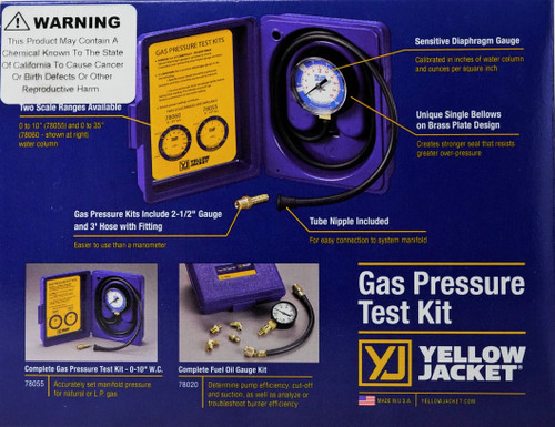 Yellow Jacket  78055  Gas Pressure Test Kit 0-10" W.C. 20677 
