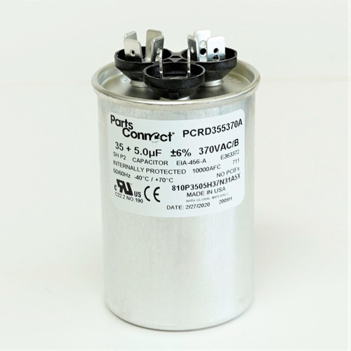 USA Run Capacitor 35 + 5 mfd (uf) 370 Volt Dual Round American Made PartsConnect PCRD355370A