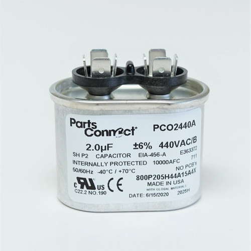 USA Run Capacitor 2 mfd (uf) 440 Volt Oval American Made PartsConnect PCO2440A