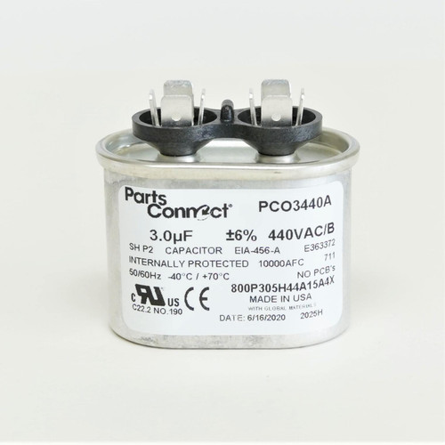 USA Run Capacitor 3 mfd (uf) 440 Volt Oval American Made PartsConnect PCO3440A