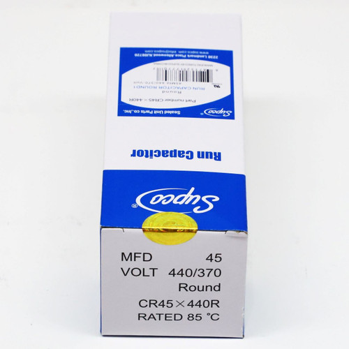 10 MFD 370 440 Volt Supco CR45+10x440R NEW Motor Round Dual Run Capacitor 45 10 MFD 370 440 Volt Supco CR45+10x440R NEW Motor Round Dual Run Capacitor 45