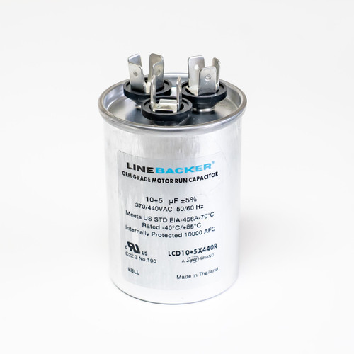 Supco Capacitor Round Dual Run 10 + 5 uf 370/440 Volts for HVAC Motors Compressors LCD10+5X440R Linebacker
