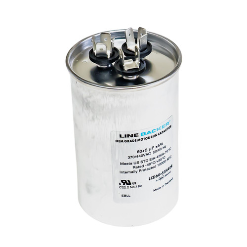 Supco Capacitor Round Dual Run 60 + 5 uf 370/440 Volts for HVAC Motors Compressors LCD60+5X440R Linebacker