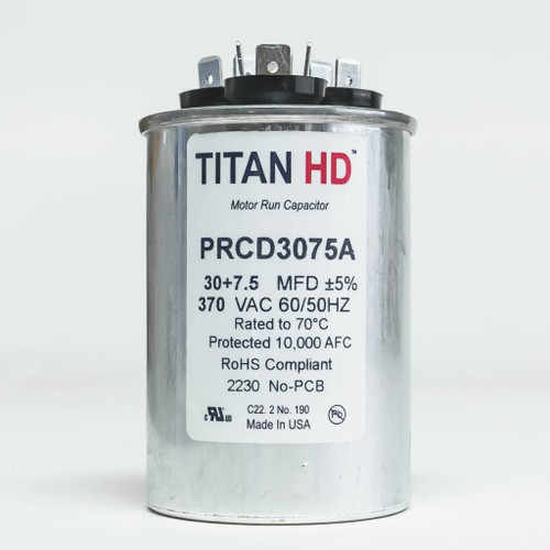 TitanHD PRCD3075A American-Made HVAC Round Run Capacitor 30 + 7.5 MFD 370 Volts