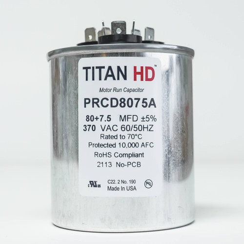 TitanHD PRCD8075A American-Made HVAC Round Motor Run Capacitor 80 + 7.5 MFD 370 Volts