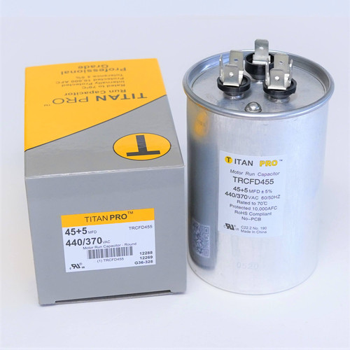 TitanPro TRCFD455 45/5 MFD 440/370 Volt Round Dual Run Capacitor