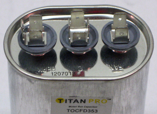 TitanPro TOCFD35/3 HVAC Oval Motor Run Dual Capacitor 35/3 MFD/UF 440/370 Volts