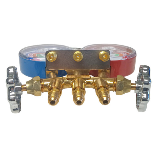 59103 Mastercool A/C HVAC Refrigeration Brass Bar Manifold with Gauges R410A R404A R22