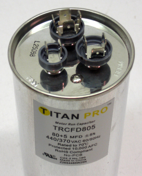 TitanPro TRCFD805 HVAC Round Dual Motor Run Capacitor 80/5 MFD/UF440/370 Volts