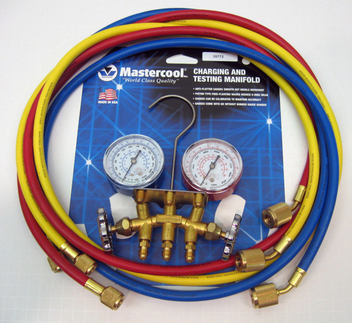 Mastercool 35772 HVAC Refrigeration Manifold with 72" Low Loss Charging Hoses for R12 R22 R502 Mastercool 35772 HVAC Refrigeration Manifold with 72" Low Loss Charging Hoses for R12 R22 R502