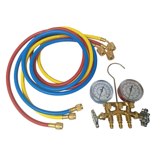 Mastercool 35772 HVAC Refrigeration Manifold with 72" Low Loss Charging Hoses for R12 R22 R502