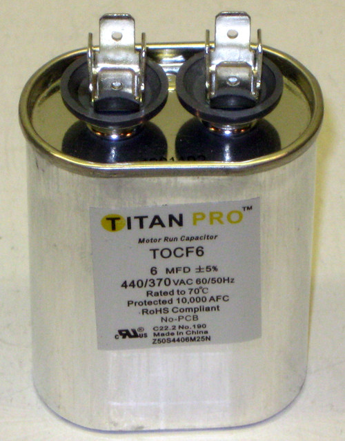 TitanPro TOCF6 HVAC Motor Run Oval Capacitor. 6 MFD/UF 440/370 Volts
