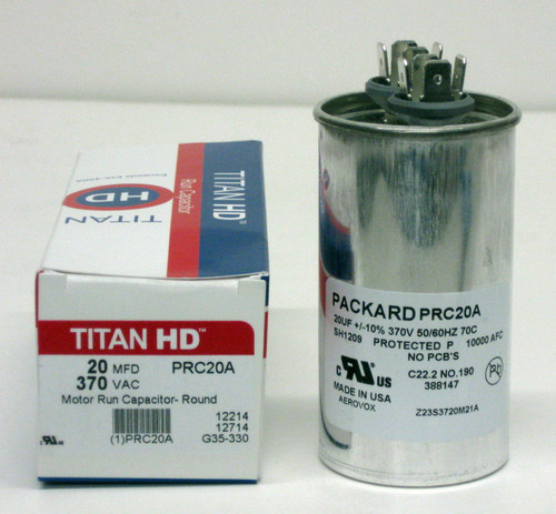 TitanHD American-Made HVAC Round Motor Run Capacitor part number PRC20A