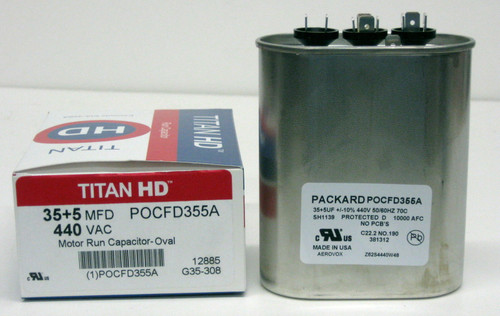 TitanHD POCFD355A American-Made HVAC Oval Motor Run Dual Capacitor 35/5 MFD/UF 440 Volts