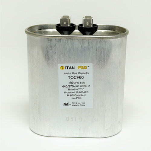 TitanPro TOCF60 HVAC Motor Run Oval Capacitor. 60 MFD/UF 440/370 Volts
