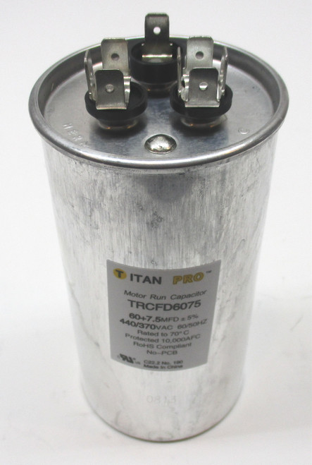 TitanPro TRCFD6075 HVAC Round Dual Motor Run Capacitor 60/7.5 MFD/UF440/370 Volts