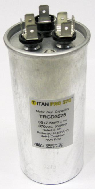 TitanPro TRCD3575 HVAC Round Dual Motor Run Capacitor. 35/7.5 MFD/UF 370 Volts