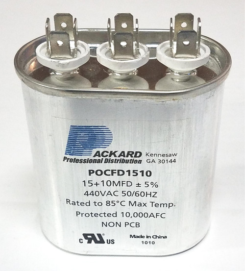 POCFD1510 Packard Motor Run Capacitor 15 + 10  mfd uf  440 Volt Dual Oval